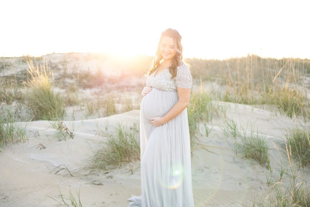 maternity portrait of gorgeous first time mom during maternity photos in virginia beach