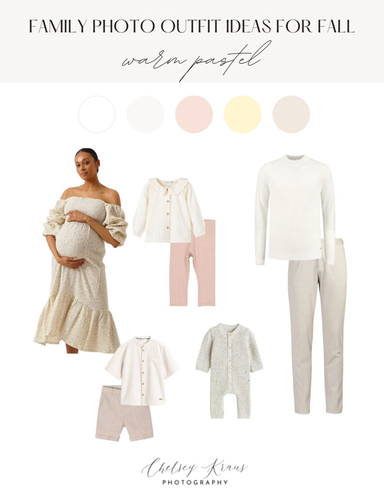 maternity & family style board for fall family photos as styled by a professional family photographer in virginia beach, virginia featuring warm pastel colors. 