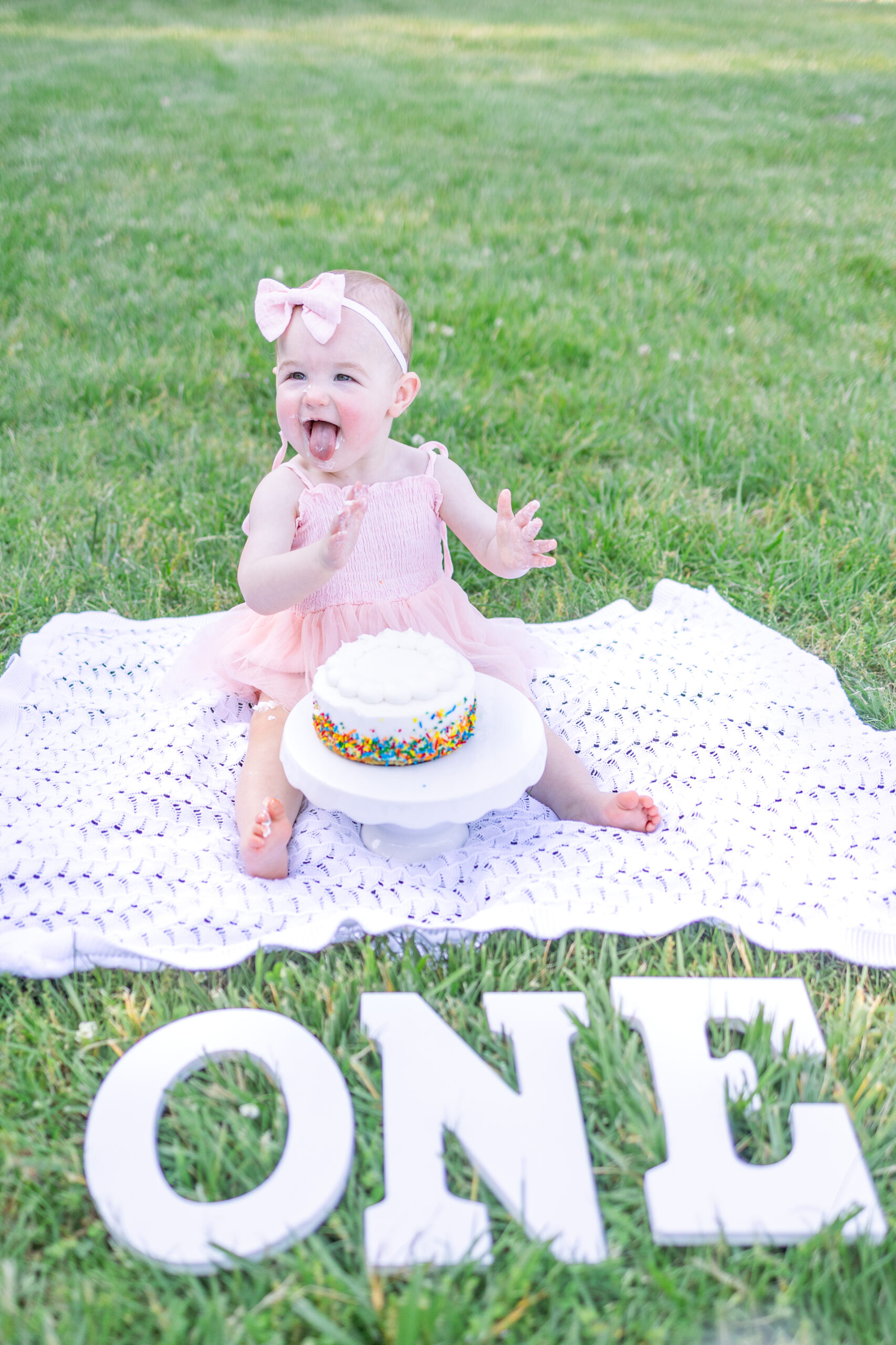 baby girl's first birthday portraits and cake smash as part of the first year collective membership