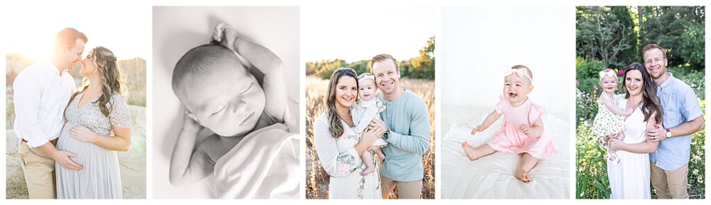 baby's first year in photo collage with maternity, newborn, 6 month, 9 month and first birthday photos