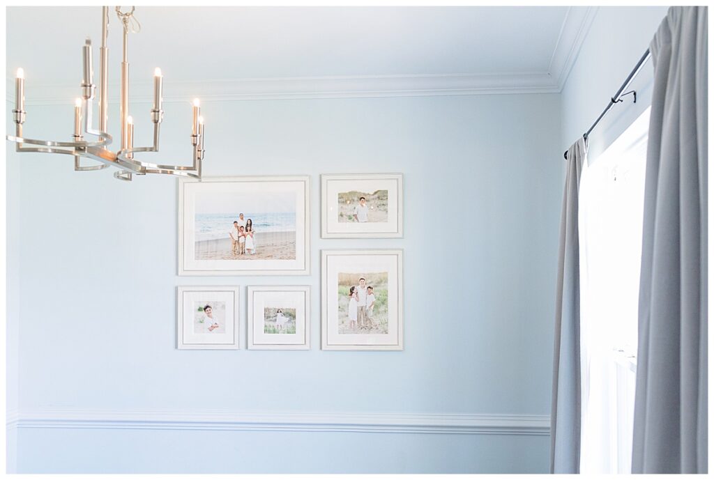 custom gallery wall of 5 frames installed in a modern farmhouse in chesapeke, va